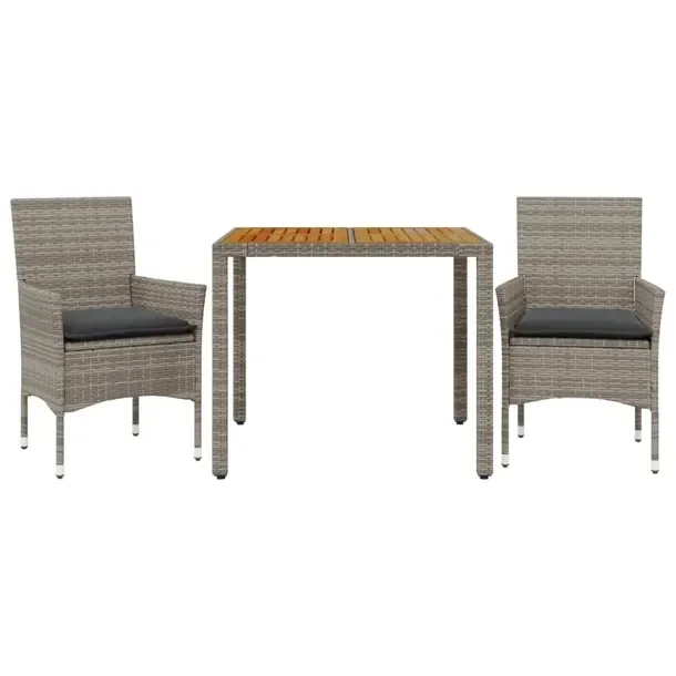Zestaw mebli ogrodowych szary rattan PE, stół 90x90x75 cm, krzesła 53x61
