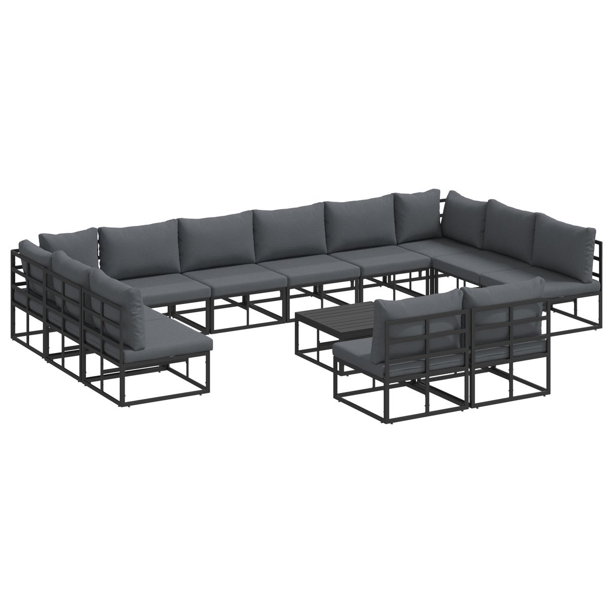 vidaXL Zestaw Sof na Ogród 13 pcs Czarny 70 x 70 x 32 cm Aluminium