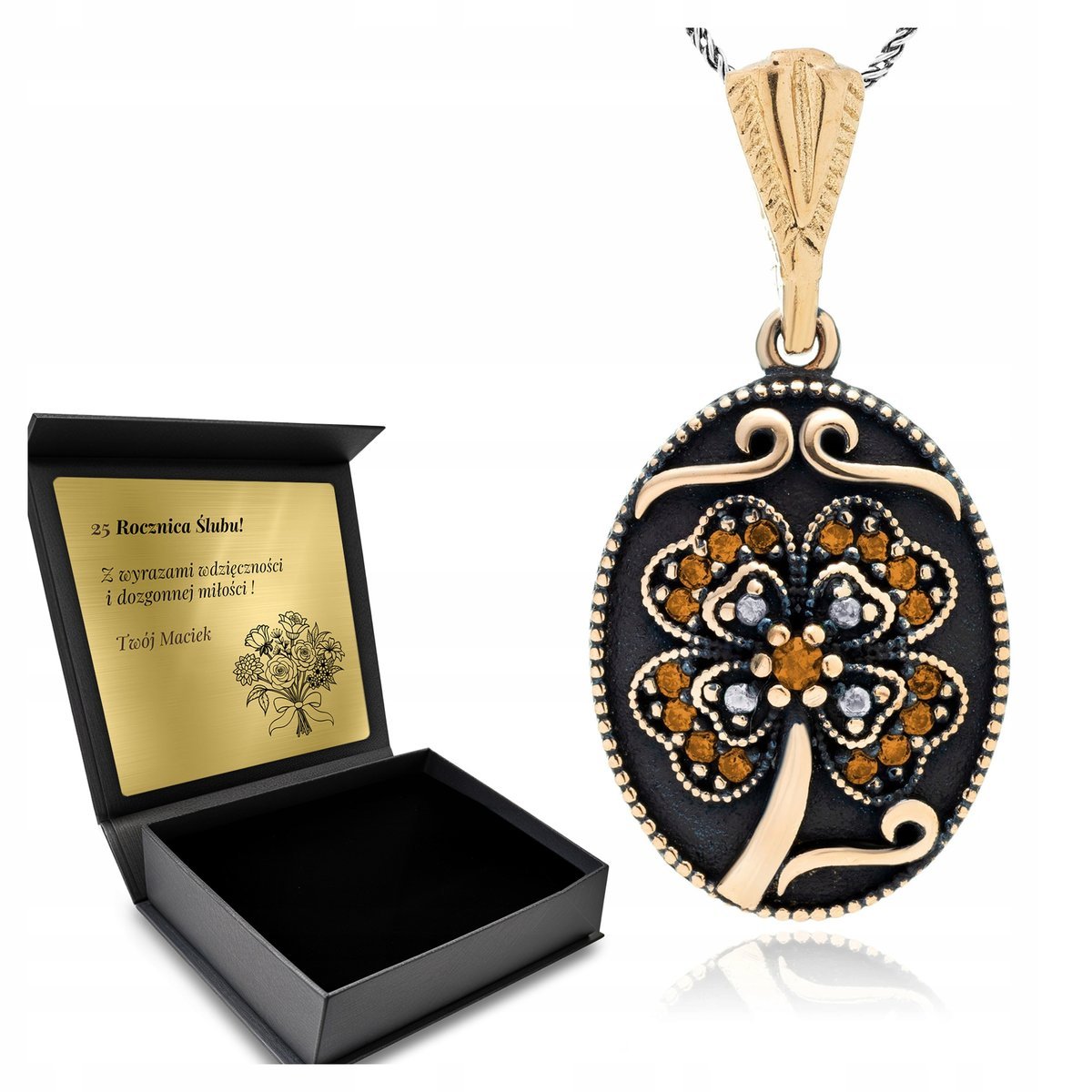 Naszyjnik Srebrny 925 Cyrkonie Kwiat Biżuteria Dla Kobiety + Grawer