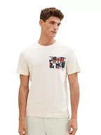 Koszulki męskie - TOM TAILOR Męski T-shirt z nadrukiem z bawełny, 18592-vintage beżowy, L - miniaturka - grafika 1