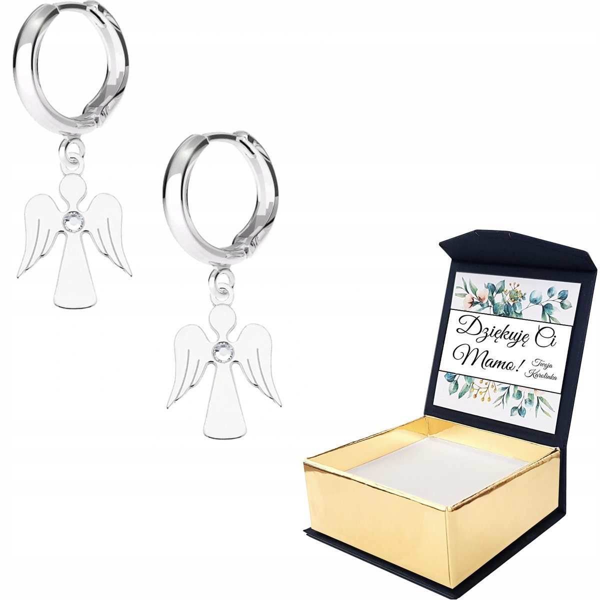 Kolczyki srebrne Aniołek Cyrkonia WŁASNY NADRUK