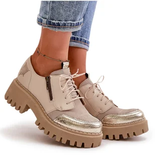 Półbuty Damskie Ze Skóry Naturalnej Beżowe Maciejka 06177-04 beżowy - Półbuty damskie - miniaturka - grafika 1