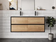 Szafki łazienkowe - Szafka łazienkowa wisząca pod umywalkę - Naturalny jasny i czarny - 120 cm - LANNICK - miniaturka - grafika 1