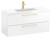 Szafki łazienkowe - Szafka Wisząca Z Umywalką RON 100 cm - Biały Mat - Uchwyty Złote Szczotkowane - miniaturka - grafika 1