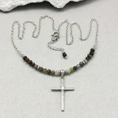 Biżuteria religijna - Naszyjnik ze srebra z krzyżem z dumortierytem - miniaturka - grafika 1