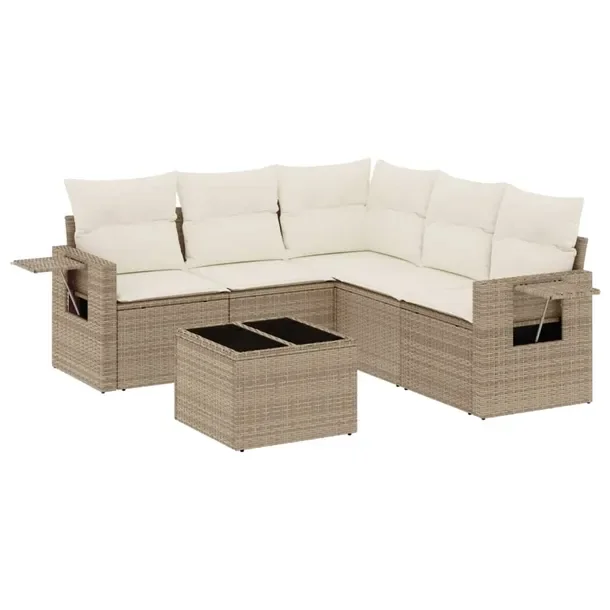 Beżowy zestaw mebli ogrodowych z rattanem PE, wymiary 55-62 x 62-69 cm