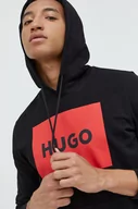Bluzy męskie - HUGO bluza bawełniana męska kolor czarny z kapturem z nadrukiem - Hugo - miniaturka - grafika 1