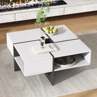 Ławy i stoliki kawowe - Stolik kawowy Merax z patchworkowym wzorem, stolik boczny z otwartymi przegródkami, stolik kawowy do salonu 70x70x35cm, biały - miniaturka - grafika 1