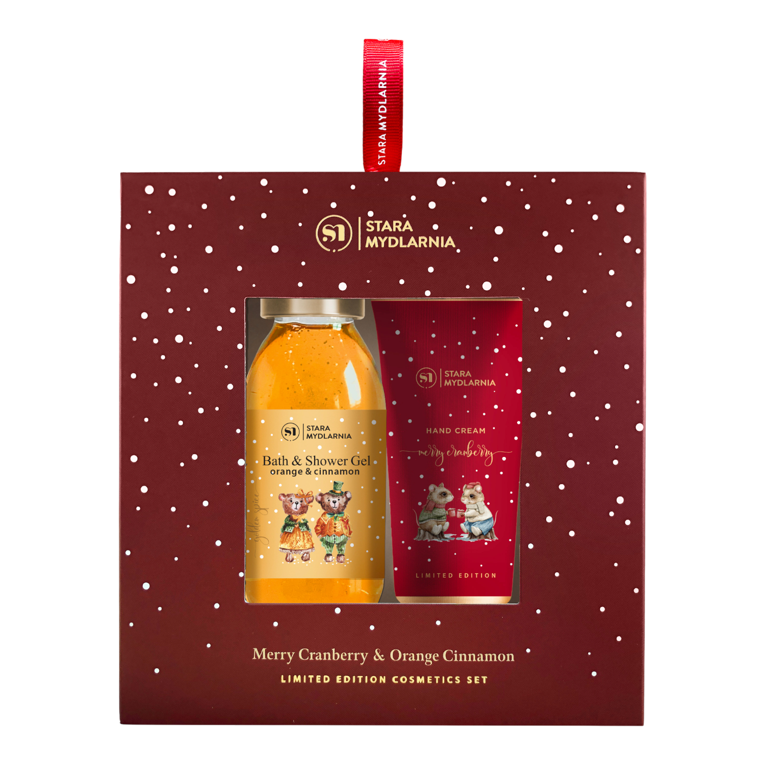 Stara Mydlarnia Zestaw Merry Cranberry & Apple Cake: Żel + krem do rąk miętowy