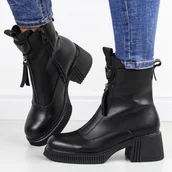 Botki damskie - Czarne skórzane botki damskie na obcasie Vinceza 677 - miniaturka - grafika 1