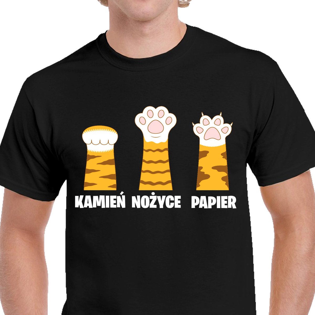 P338 KOSZULKA MĘSKA CZARNA Śmieszna Kot Kamień Papier Nożyce Jakość XXL