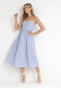 Niebieska Sukienka Midi w Paski na Regulowanych Ramiączkach Bartale - Sukienki - miniaturka - grafika 1