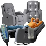 Fotele - Fotel Wypoczynkowy Z Podnóżkiem Szary Tkanina Masaż Fotel Do Spania Box 2 - miniaturka - grafika 1