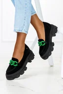 Mokasyny damskie - Czarne mokasyny Maciejka na platformie z zielonym łańcuchem POLSKA SKÓRA 2850J-12-00-1-40 - MACIEJKA - miniaturka - grafika 1