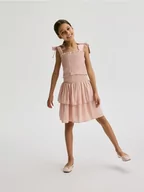 Sukienki i spódniczki dla dziewczynek - Reserved - Spódnica z falbanami z lnem - pastelowy róż - miniaturka - grafika 1