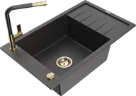 Zlewozmywaki z baterią - Mexen Elias zlewozmywak granitowy 1-komorowy z ociekaczem i baterią kuchenną Flora, czarny nakrapiany - 6511-76-670401-57-G - miniaturka - grafika 1