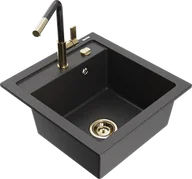 Zlewozmywaki z baterią - Mexen Vito zlewozmywak granitowy 1-komorowy z baterią kuchenną Flora, czarny nakrapiany - 6503-76-670401-75-G - miniaturka - grafika 1