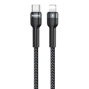 REMAX Jany nylonowy kabel przewód USB Typ C - Lightning 100 W 5A Power Delivery 1 m czarny (RC-171) - Kable USB - miniaturka - grafika 1