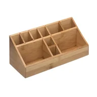 Przyborniki na biurko - Organizer na kosmetyki biurko bambusowy Pojemnik na długopisy karteczki - miniaturka - grafika 1