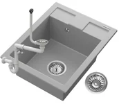 Zlewozmywaki - Granitan Zlewozmywak Granitowy Szary + Syfon Chrom Samos - miniaturka - grafika 1
