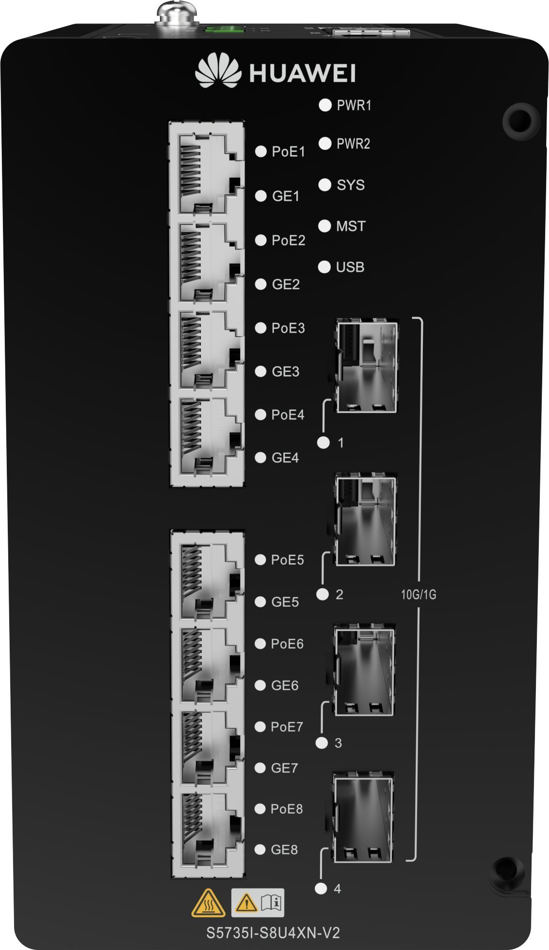 Switch Huawei S5700 Series Ethernet Switch - 8*10/100/1000BASE-T ports, 4*10GE SFP+ ports, PoE++, DIN Rail Mountin S5735I-S8U4XN-V2