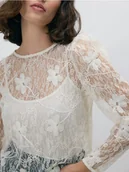 Bluzki damskie - Reserved - Koronkowa bluzka - złamana biel - miniaturka - grafika 1
