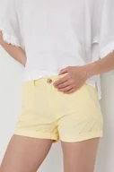 Spodenki damskie - Pepe Jeans Pepe Jeans szorty bawełniane BALBOA SHORT damskie kolor żółty gładkie medium waist - miniaturka - grafika 1