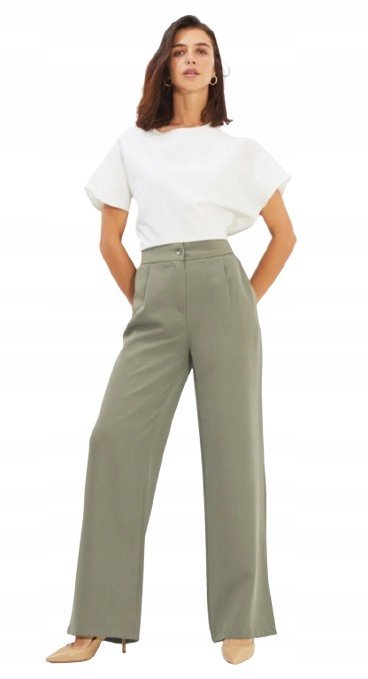 TRENDYOL KLASYCZNE SPODNIE CHINOS W KOLORZE KHAKI Z ZASZEWKAMI 38 5BA