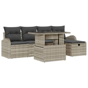 vidaXL 6-częściowy zestaw sof ogrodowych z poduszkami Jasnoszary Technorattan, vidaXL 2-osobowa sofa ogrodowa z przechowalnią i poduszkami Jasnoszar.. - Sofy ogrodowe - miniaturka - grafika 1