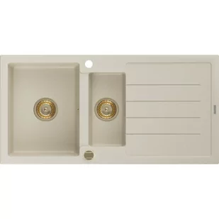 Mexen Andres zlewozmywak granitowy 1,5-komorowy z ociekaczem 1000 x 500 mm, beżowy, syfon złoty - Zlewozmywaki - miniaturka - grafika 1