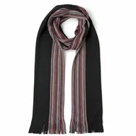 Apaszki i szaliki męskie - Szalik Męski szal 100% Wełniany czarny czerwony w paski - miniaturka - grafika 1