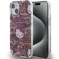 Etui i futerały do telefonów - Etui HELLO KITTY IML Tags Graffiti do Apple iPhone 15 Różowy - miniaturka - grafika 1