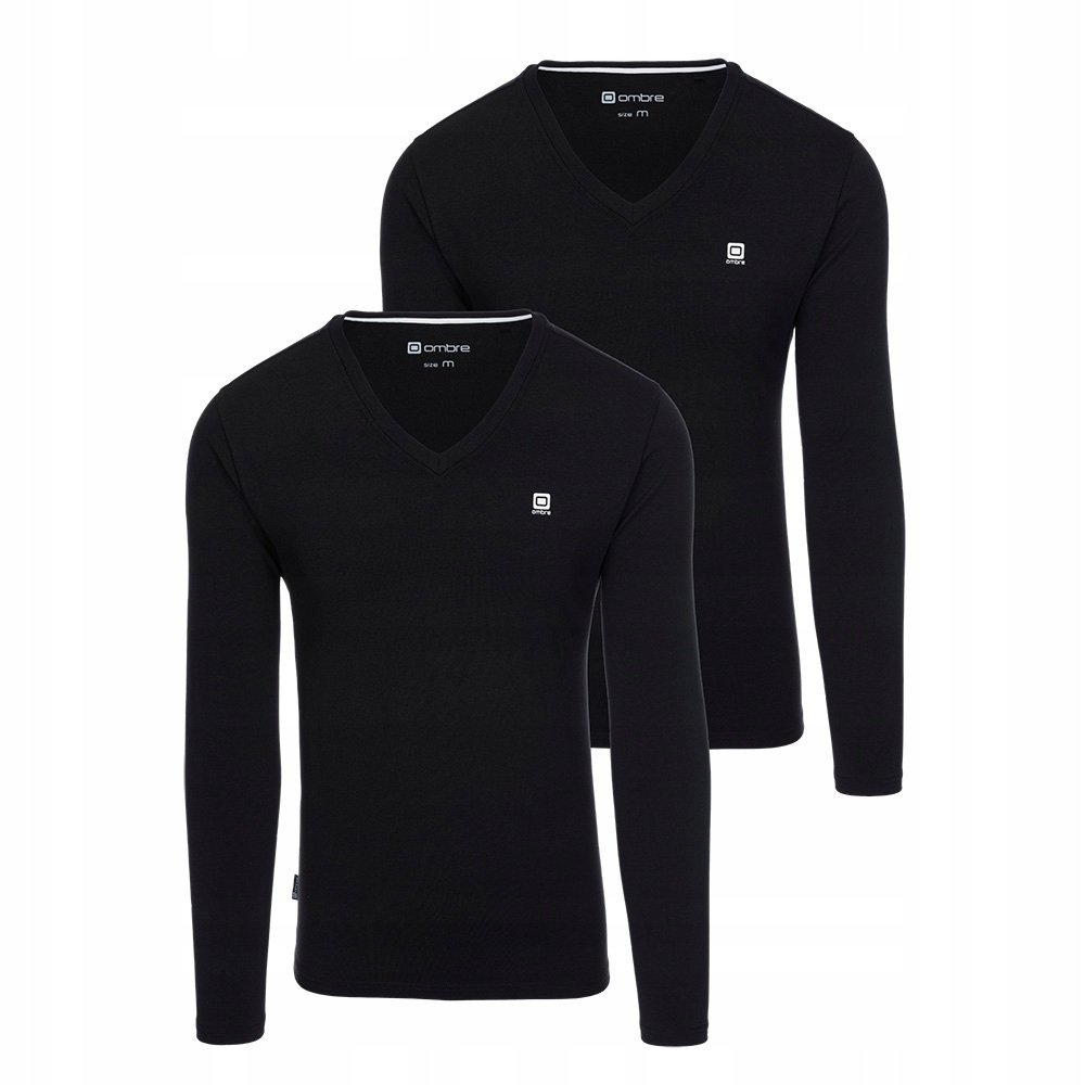 Zestaw longsleeve męski v-neck czarny 2-pak modny Ombre Z87 V3 rozmiar XL