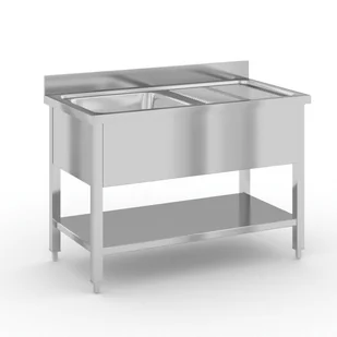 B2B Partner Stół do mycia ze stali nierdzewnej ze zlewem i ociekaczem 1200x600x850 mm 434111 - Meble gastronomiczne - miniaturka - grafika 1