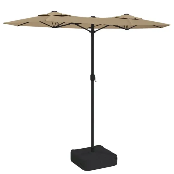 Podwójny parasol LED, 316x145x240 cm, taupe/ciemnoszary