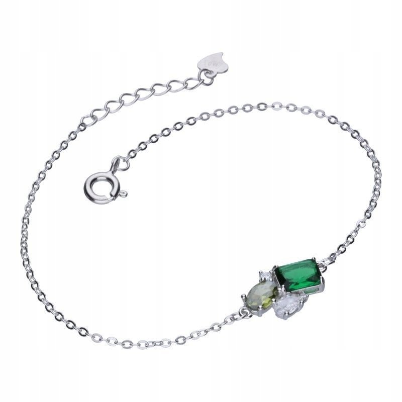 Bransoletka srebrna elegancka 925 z cyrkoniami zielonymi 1.84g na prezent