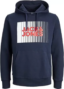 Bestseller A/S Męska bluza z kapturem JJECORP Logo Sweat Hood Play NOOS PLS, granatowa marynarka, 4XL, granatowy blezer - Bluzy męskie - miniaturka - grafika 1