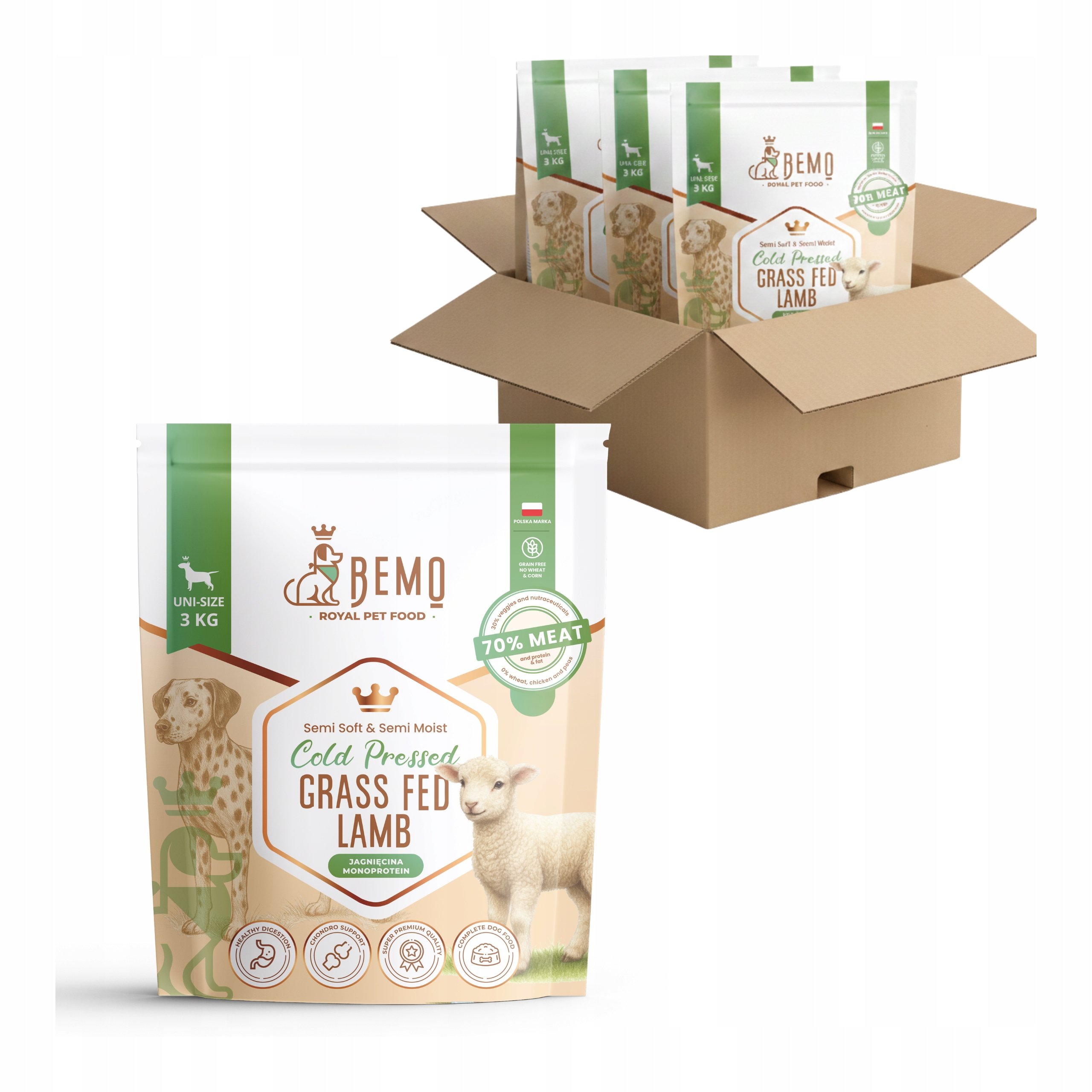 Karma półwilgotna dla psa Bemo Cold Pressed Lamb 9 kg jagnięciną półmiękka