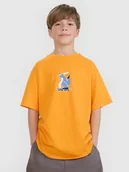 Koszulki dla chłopców - 4F T-shirt oversize z nadrukiem chłopięcy - pomarańczowy 122 (6-7 lat) - miniaturka - grafika 1