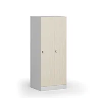 Szafki BHP - Szafa ubraniowa obniżona, 2-drzwiowa, 1500 x 600 x 500 mm, zamek obrotowy, drzwi laminowane, brzoza - miniaturka - grafika 1