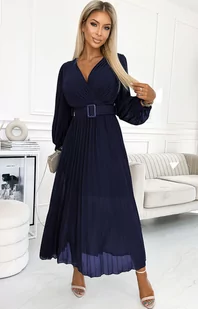 Plisowana sukienka z paskiem granatowa 414-7 Klara, Kolor granatowy, Rozmiar one size, NUMOCO BASIC - Primodo.com - Sukienki - miniaturka - grafika 1