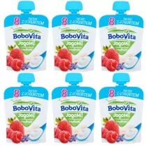 BoboVita JogoMi! Owoce z jogurtem z truskawkami i malinami po 8 miesiącu Zestaw 6 x 80 g - Desery dla dzieci - miniaturka - grafika 1
