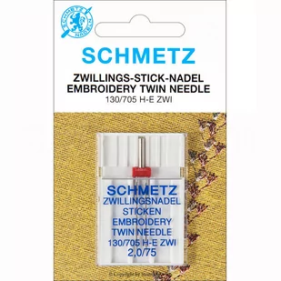130/705 H-E ZWI NE 2,0 SMS Igły do haftowania SCHMETZ do maszyn domowych, para, rozstaw 2,0mm, 2x75 - Akcesoria i części do maszyn do szycia - miniaturka - grafika 1
