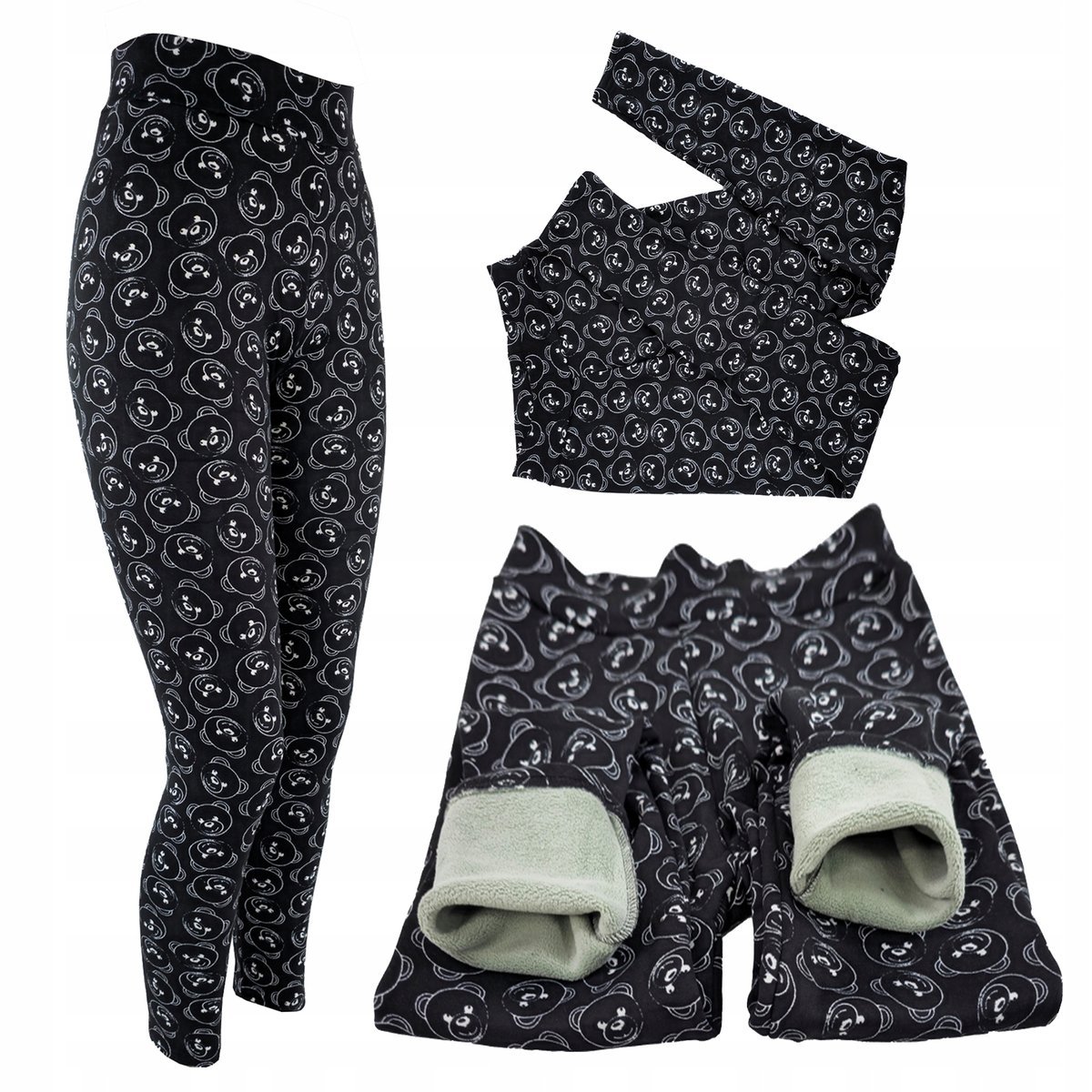 Legginsy Damskie Ocieplane tregginsy Modelujące z Buźką Misia rozmiar S/M