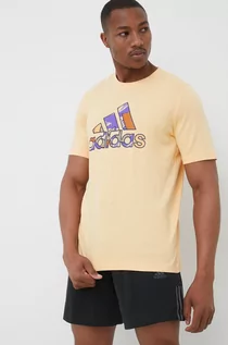 Koszulki męskie - Adidas t-shirt bawełniany kolor pomarańczowy z nadrukiem - grafika 1