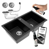 Zlewozmywaki - Miló Zlewozmywak Zlew Kuchenny Granitowy Dwukomorowy Prado +syfon - miniaturka - grafika 1