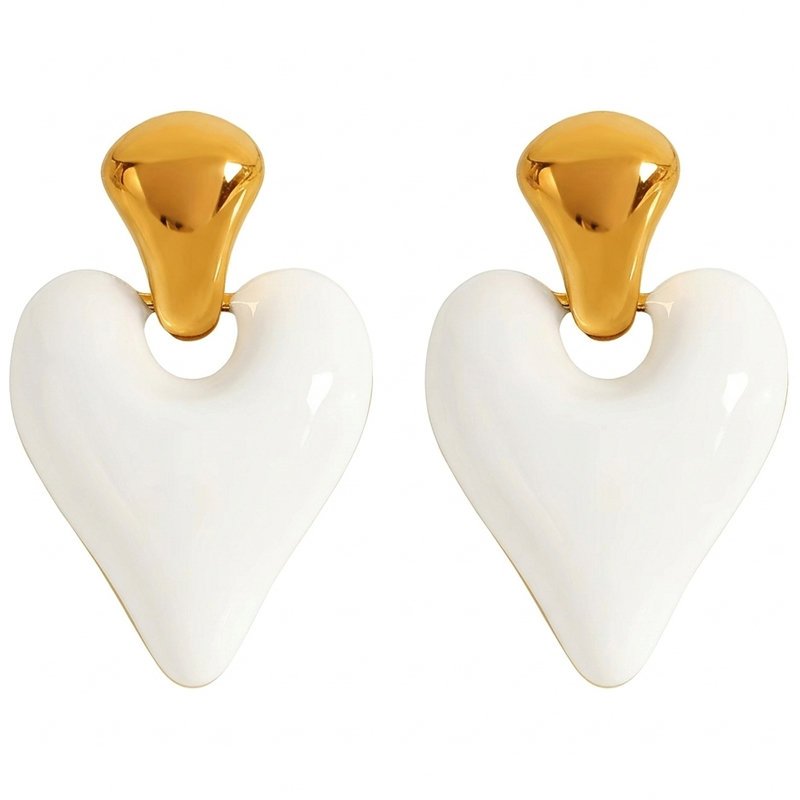 Kolczyki Damskie Kolczyki Białe Serce Stal Szlachetna Kolczyki Trusky