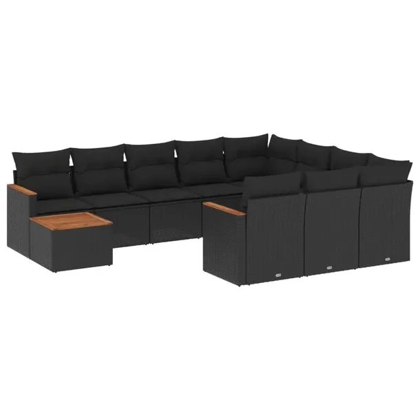 Modułowy zestaw mebli ogrodowych czarny z poduszkami, rattan PE, stal, 62x