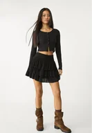 Spódnice - Stradivarius Mini spódniczka z falbanami Czarny XL - miniaturka - grafika 1