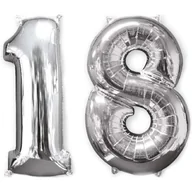 Balony i akcesoria - Balon foliowy, cyfra 18, srebrny, 66 cm - miniaturka - grafika 1